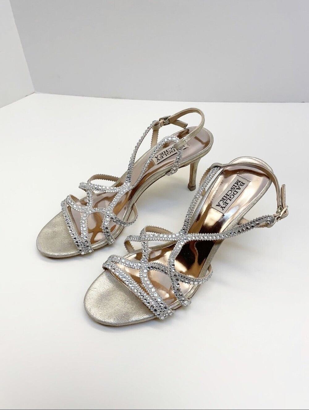 BADGLEY MISCHKA Suede Crystal Embellishments Slingback Sandals 8.5